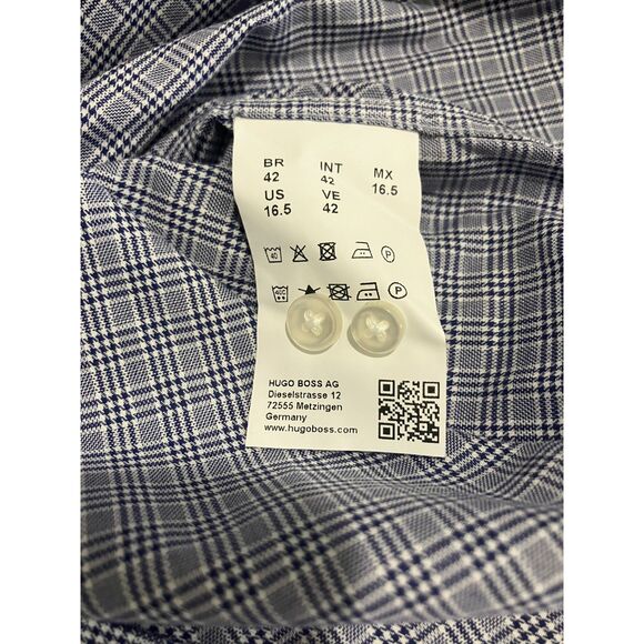 Hugo Boss Men’s Regular Fit Dress Shirt Size 16.5/42 Blue Check 100% Cotton - Picture 2 of 10